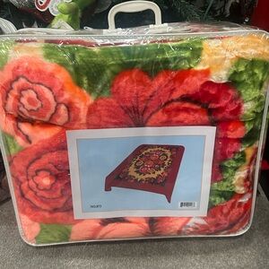 Floral Blanket with Red and Green Accents